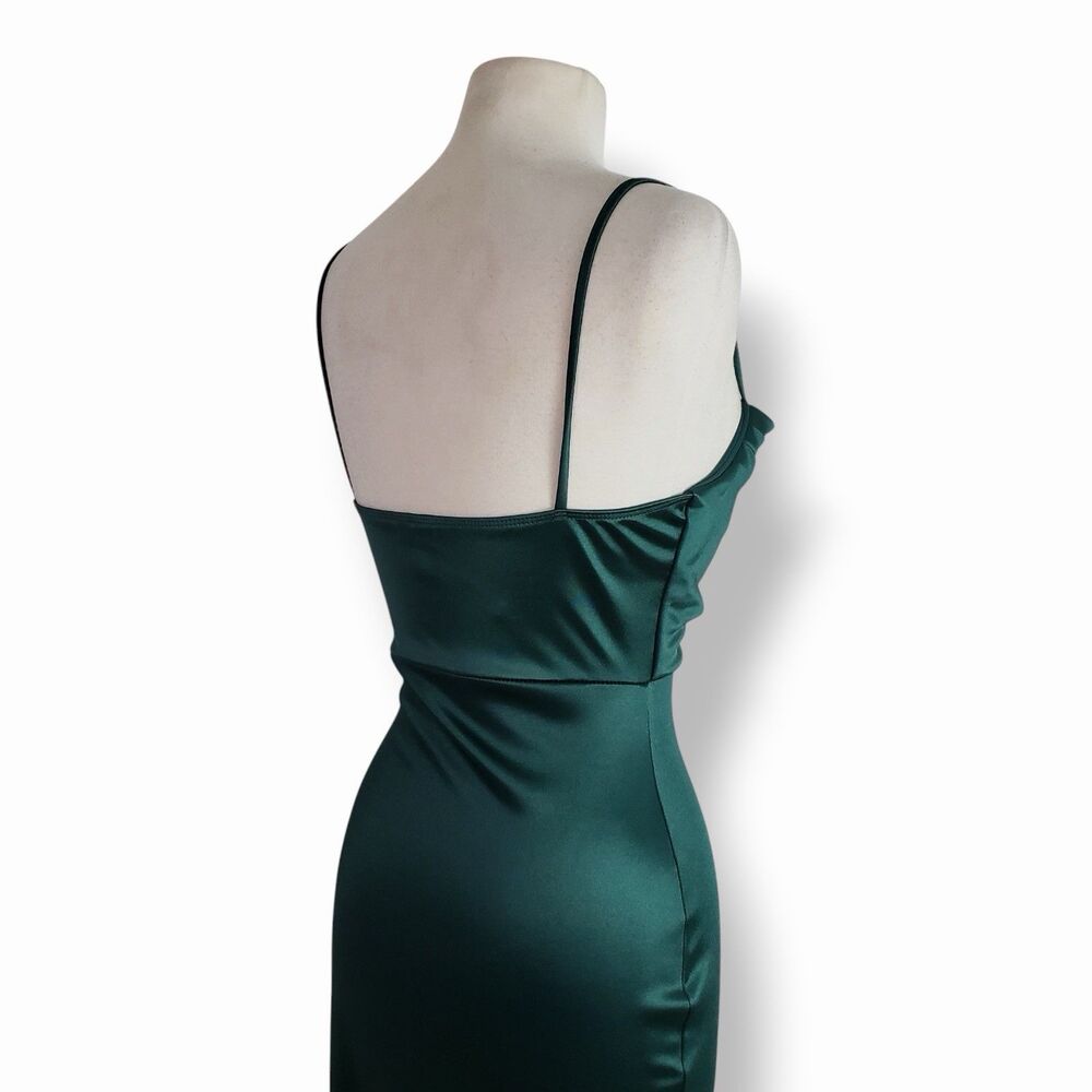 Windsor Lola High Slit Satin Formal Evening Gown Emerald Hunter Green Medium - Picture 8 of 10
